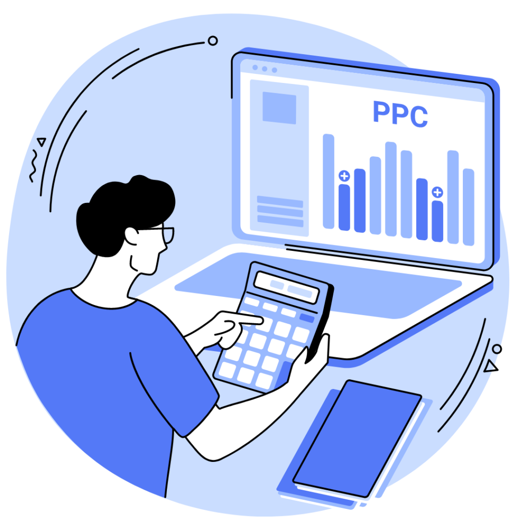 Her er et illustrativt animationsbillede, som vier og beskriver Pay Per Click (PPC). Her man kan udlede at man betaler for hvert klik på sine annoncer.